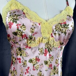 Vintage Gold Hawk Y2K Silk Floral Sequin Cami Fairycore Coquette Lingerie Top M